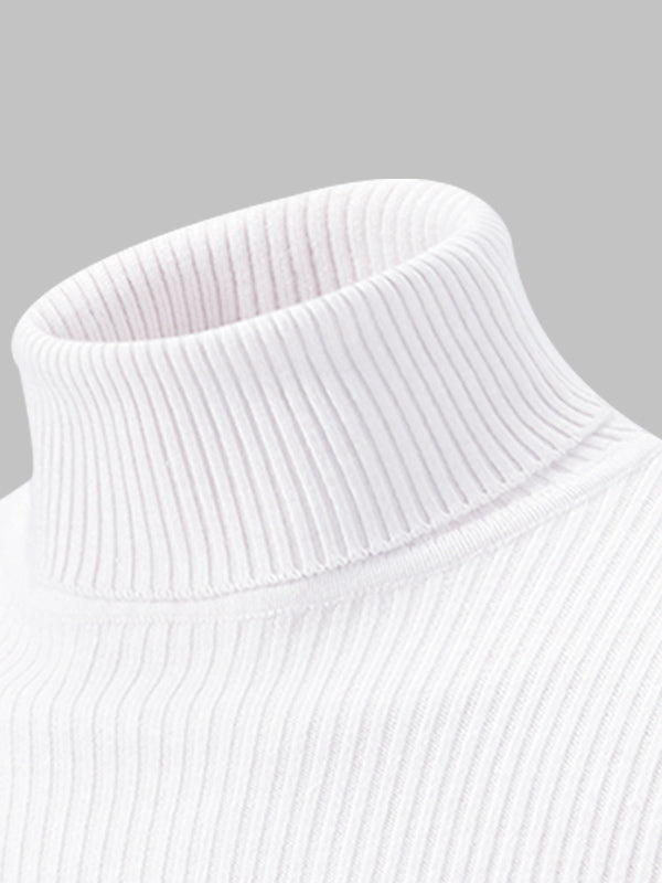 Pull à col roulé texturé rayé de couleur unie pour hommes