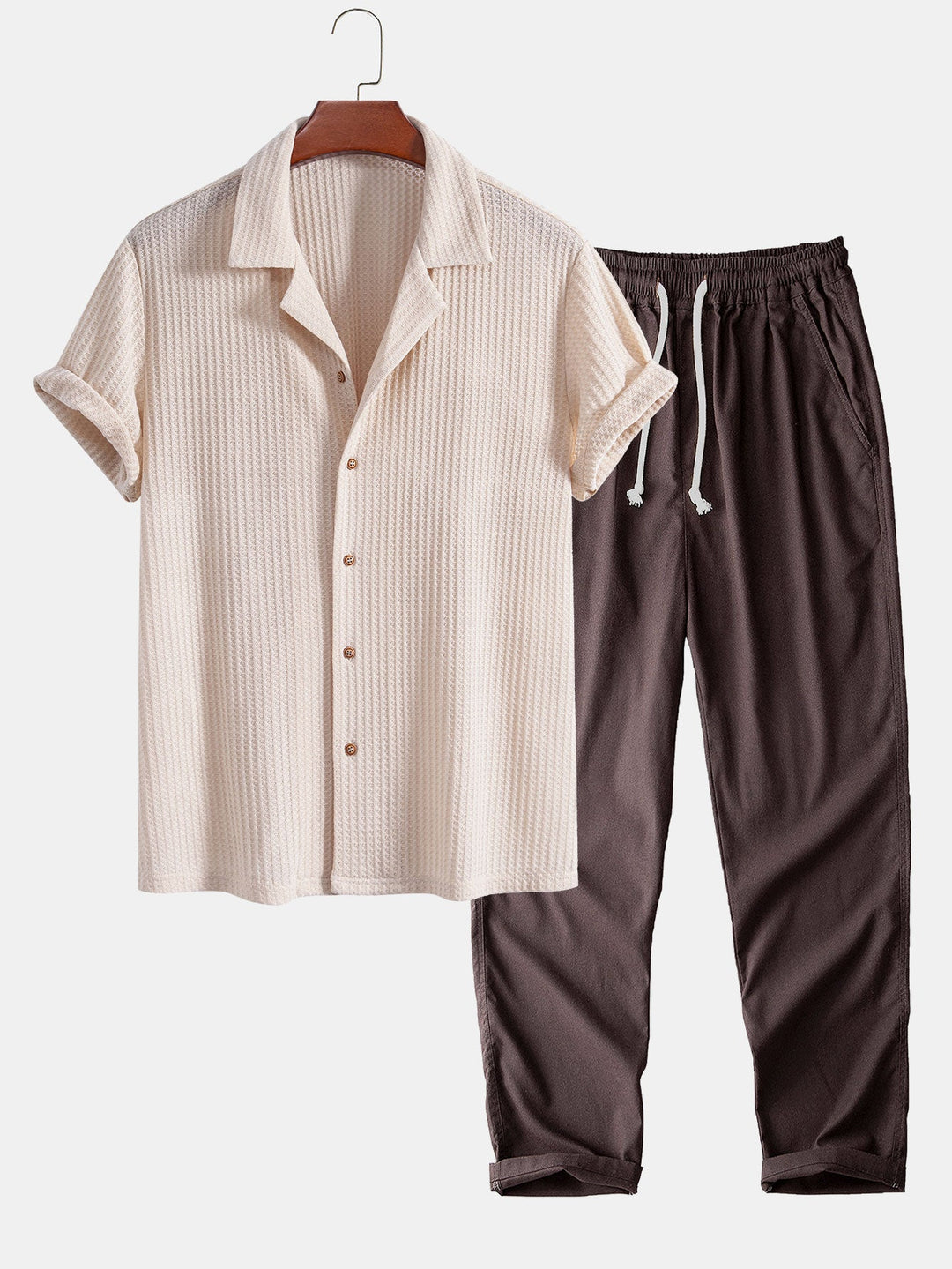 Chemise cubaine à manche courte à manches courtes et pantalon en lin à jambe droite