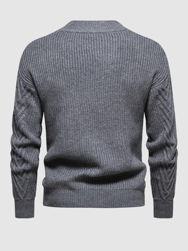 Pull jacquard décontracté à col montant demi en couleur unie pour homme
