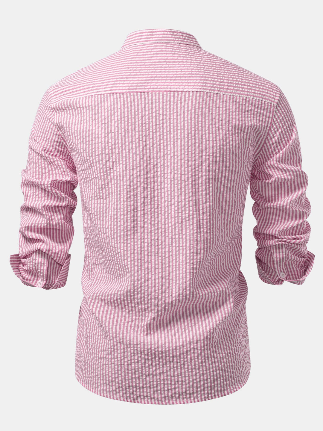 Chemise rayée en seersucker à col montant