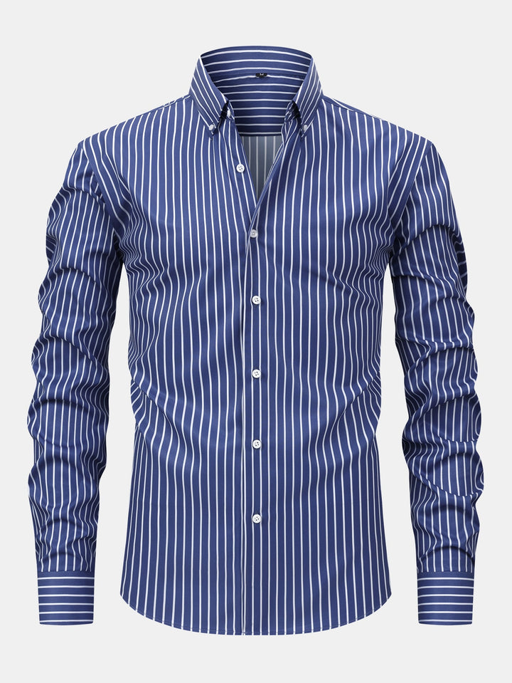 Chemise à rayures à manches longues avec boutons & Pantalon droit à taille élastique
