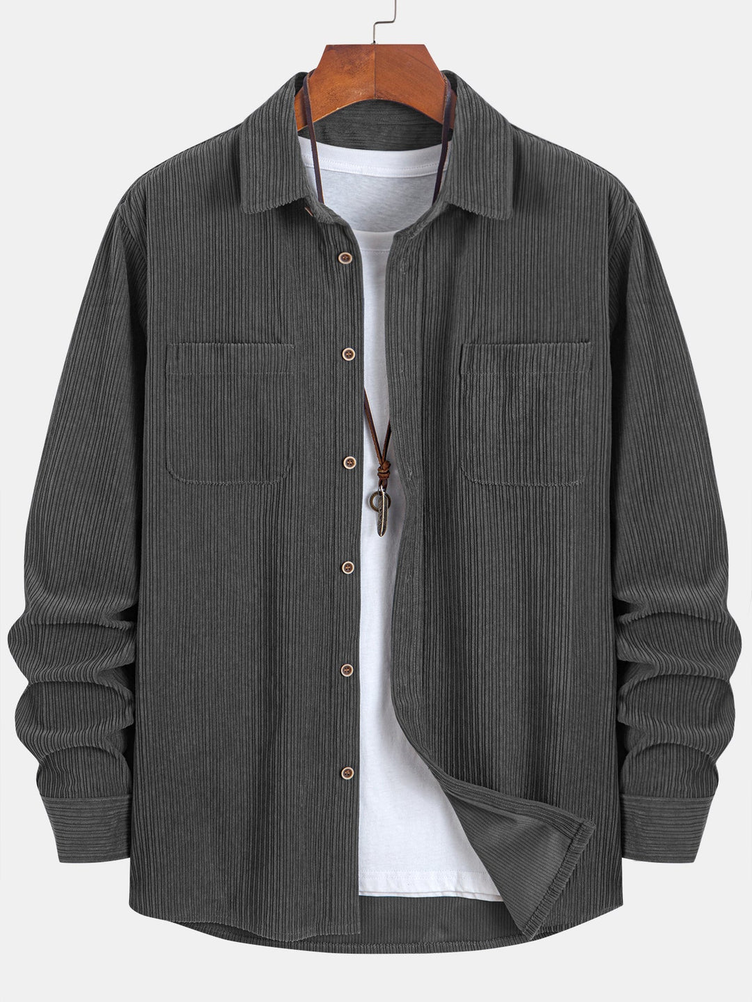 Chemise à manches longues en velours côtelé avec poche et boutons
