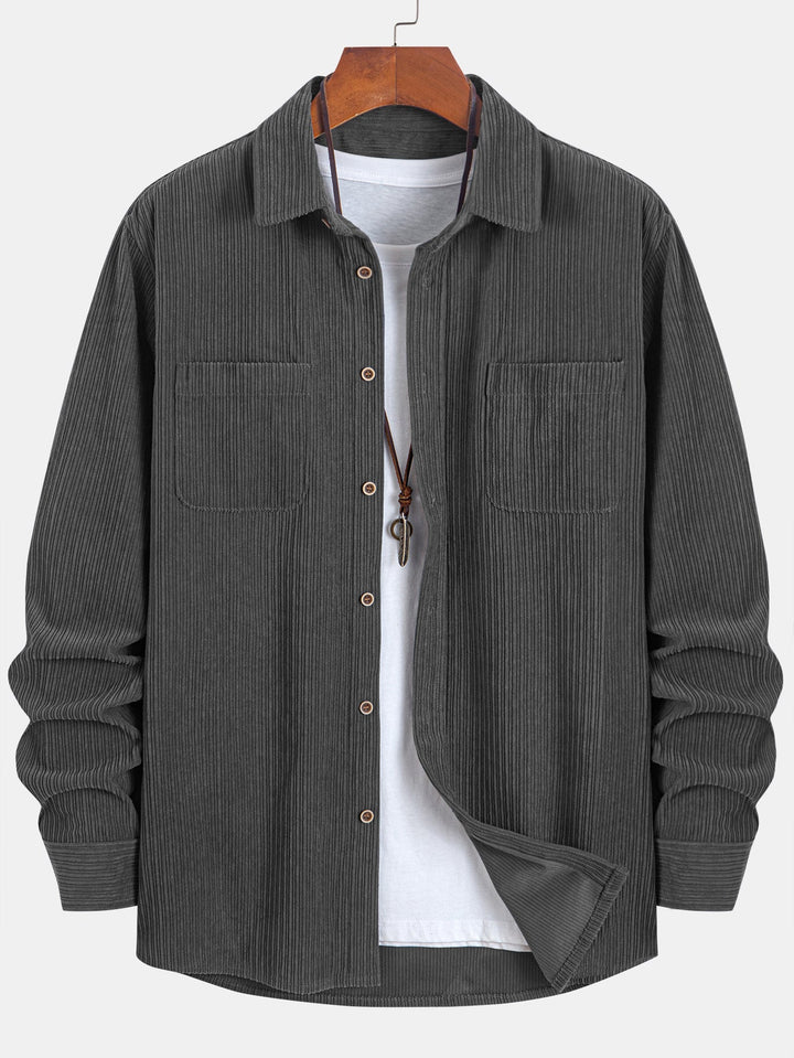 Chemise à manches longues en velours côtelé avec poche et boutons