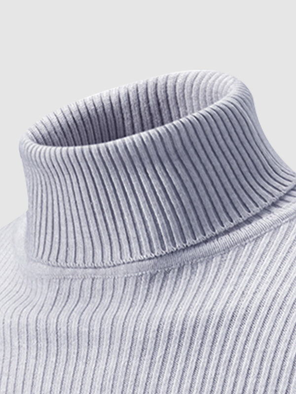 Pull à col roulé texturé rayé de couleur unie pour hommes