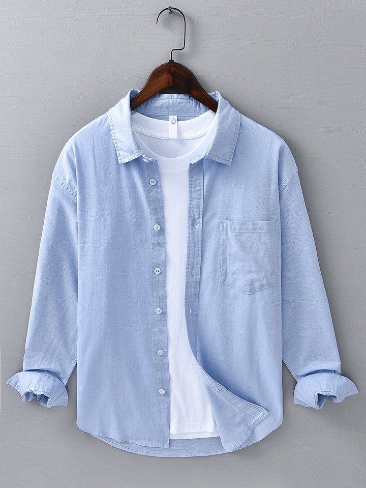 Chemise en lin et coton à manches longues avec poche