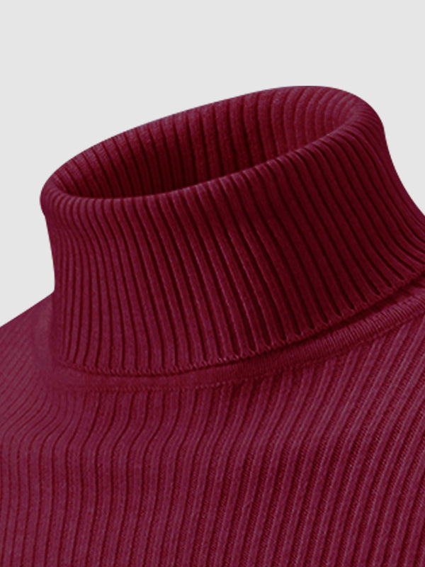 Pull à col roulé texturé rayé de couleur unie pour hommes