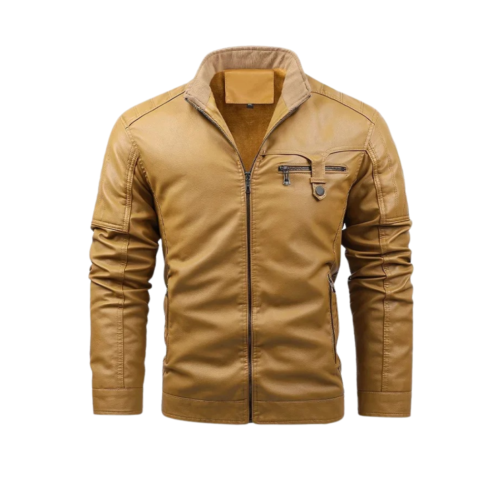 Veste en cuir rétro doublée de polaire