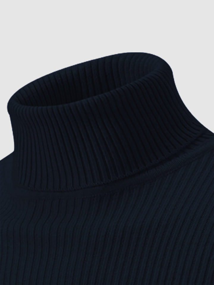 Pull à col roulé texturé rayé de couleur unie pour hommes