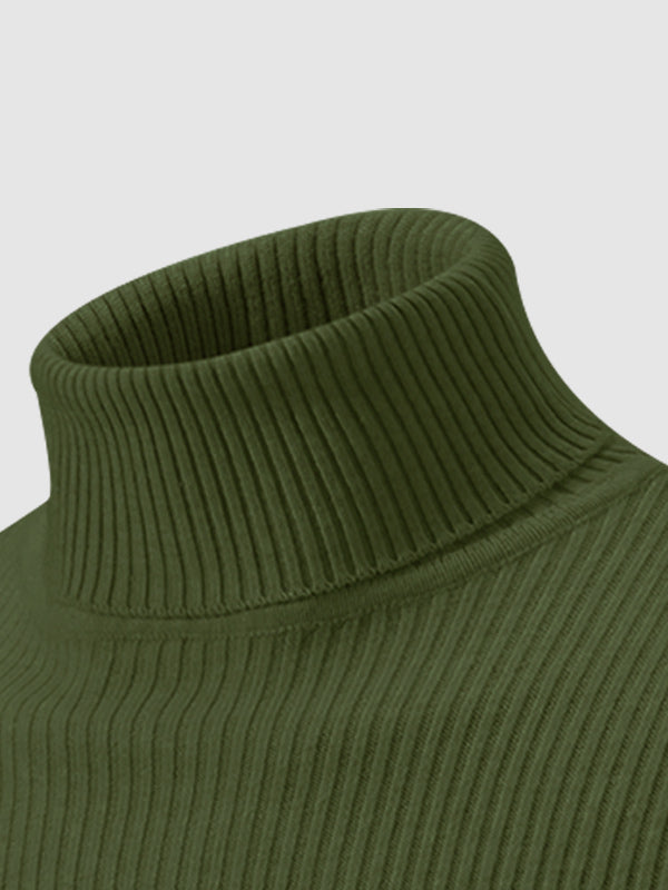 Pull à col roulé texturé rayé de couleur unie pour hommes