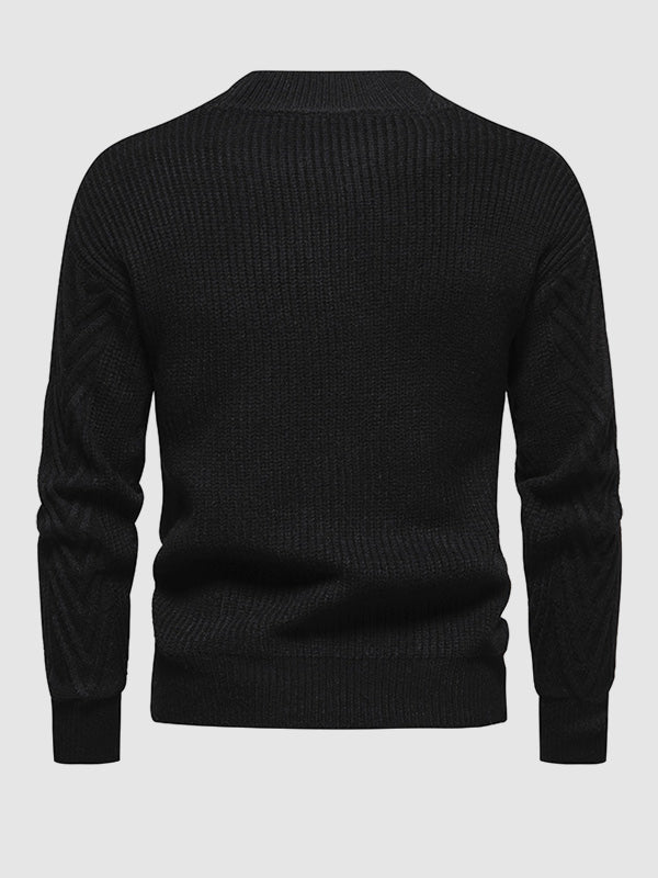 Pull jacquard décontracté à col montant demi en couleur unie pour homme