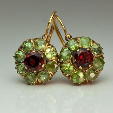 Celeste™ | Boucles d'oreilles vintage rondes en cristal vert et rouge