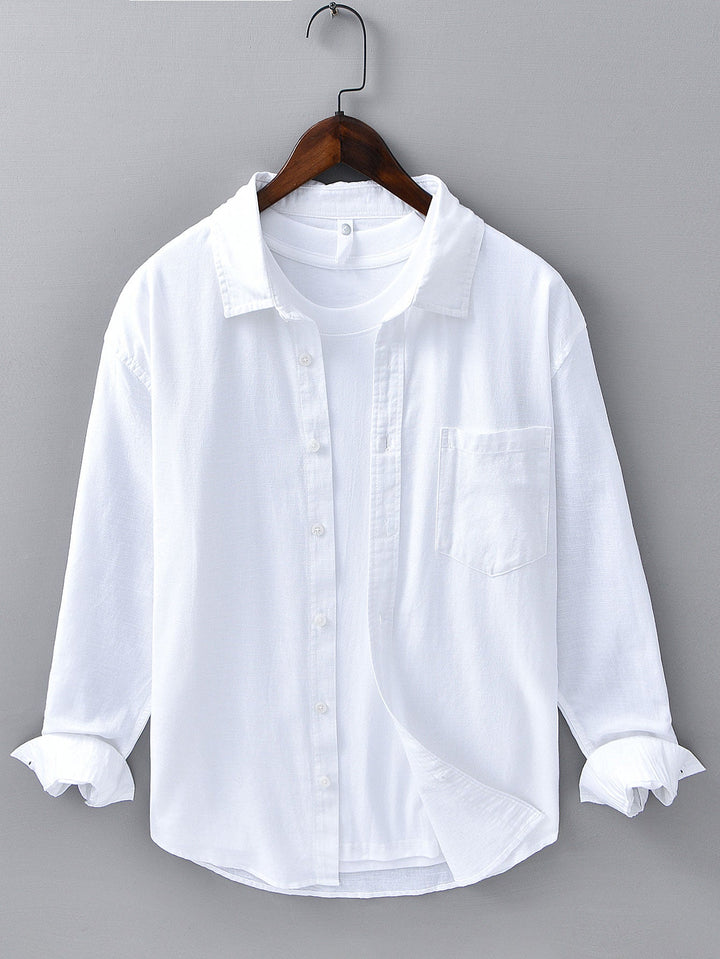 Chemise en lin et coton à manches longues avec poche
