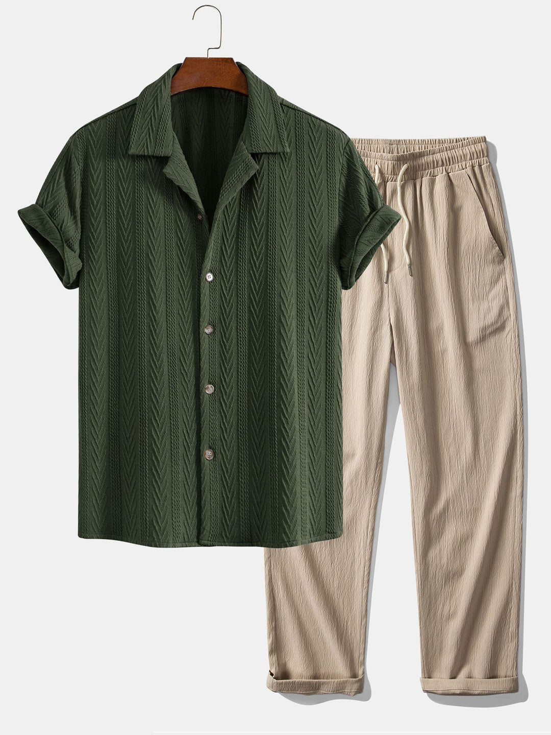 Chemise Cubaine en Jacquard Texturé & Pantalons Droits Texturés Anti-Rides