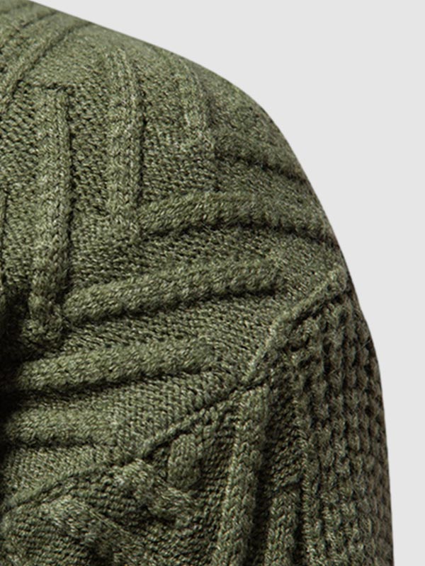 Pull jacquard décontracté à col montant demi en couleur unie pour homme