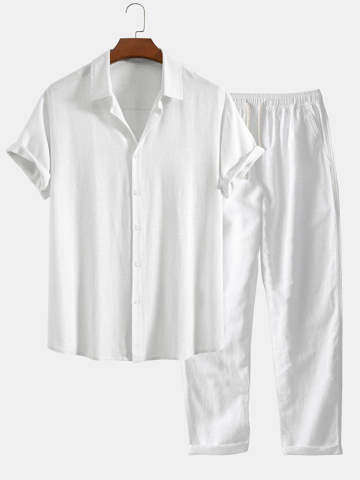Chemise à boutons en mélange de lin et de rayonne & Pantalons en lin à jambe droite