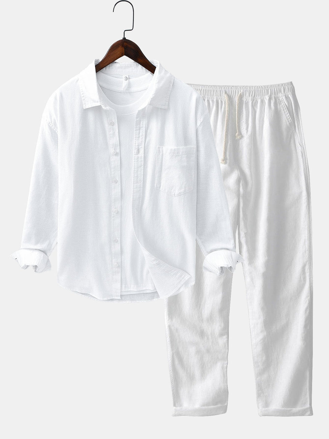Chemise en lin et coton à manches longues avec poche & pantalon en lin à jambe droite