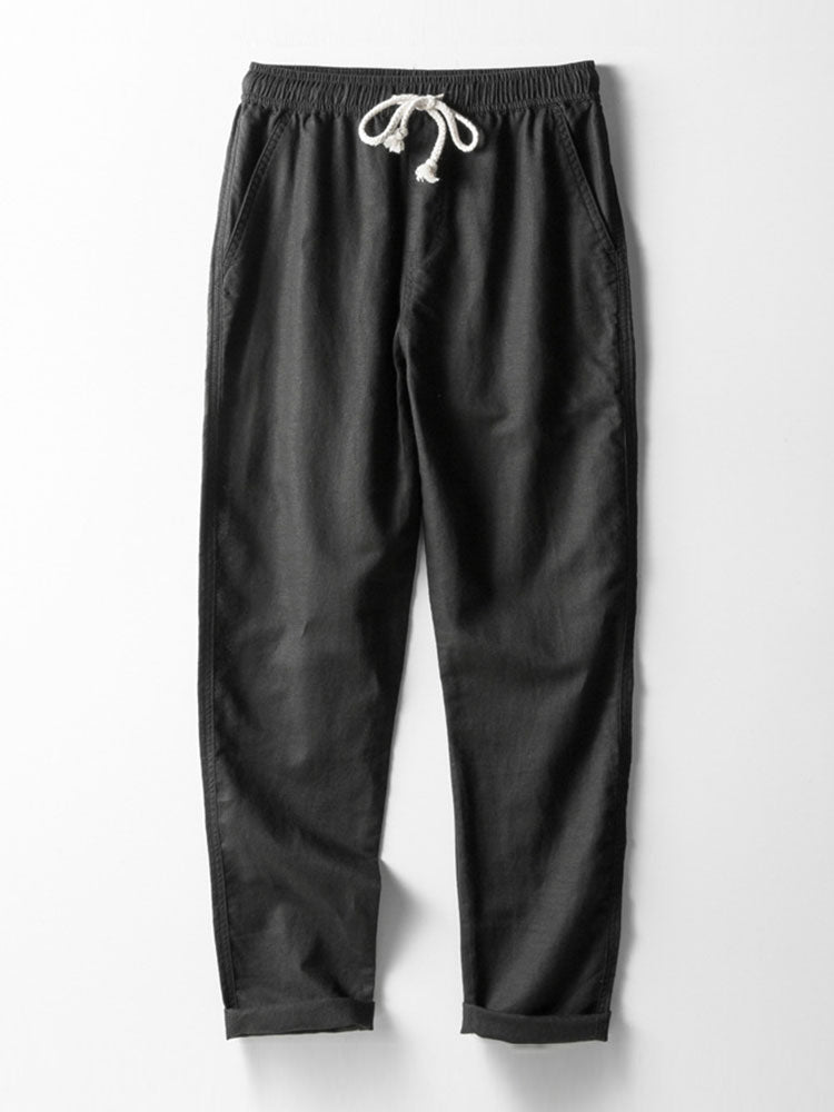 Chemise à boutons en jacquard rayé géométrique & pantalon en lin à jambe droite