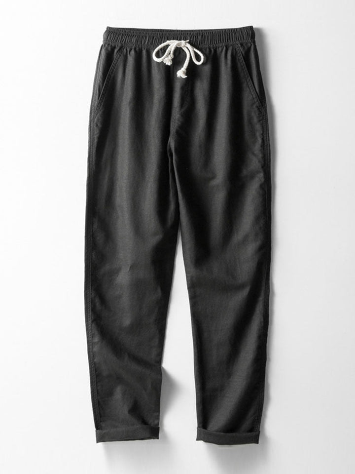 Chemise à boutons en jacquard rayé géométrique & pantalon en lin à jambe droite