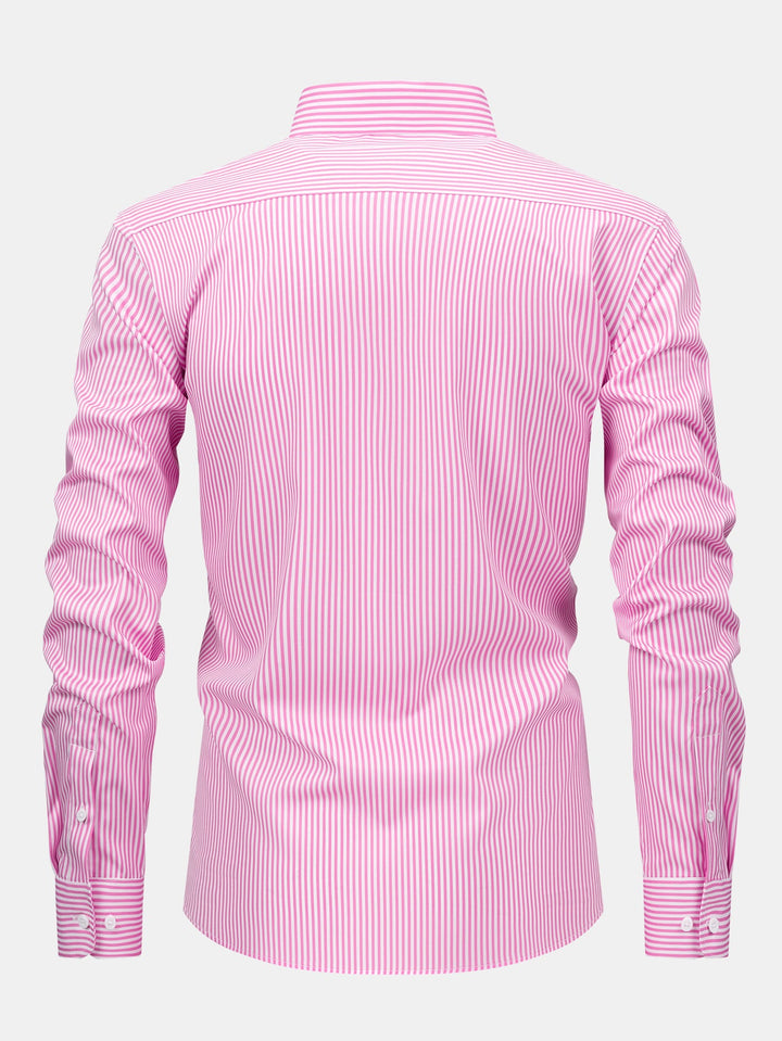 Chemise à rayures à manches longues avec boutons & Pantalon droit à taille élastique