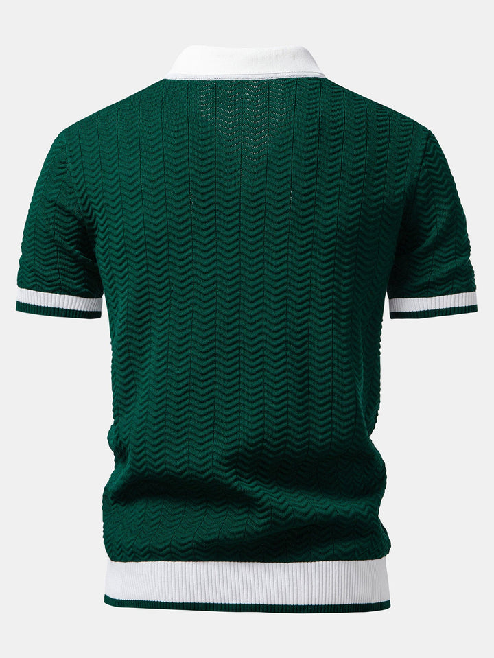 Polo à col en V tricoté à contraste de texture & pantalon fuselé slim fit
