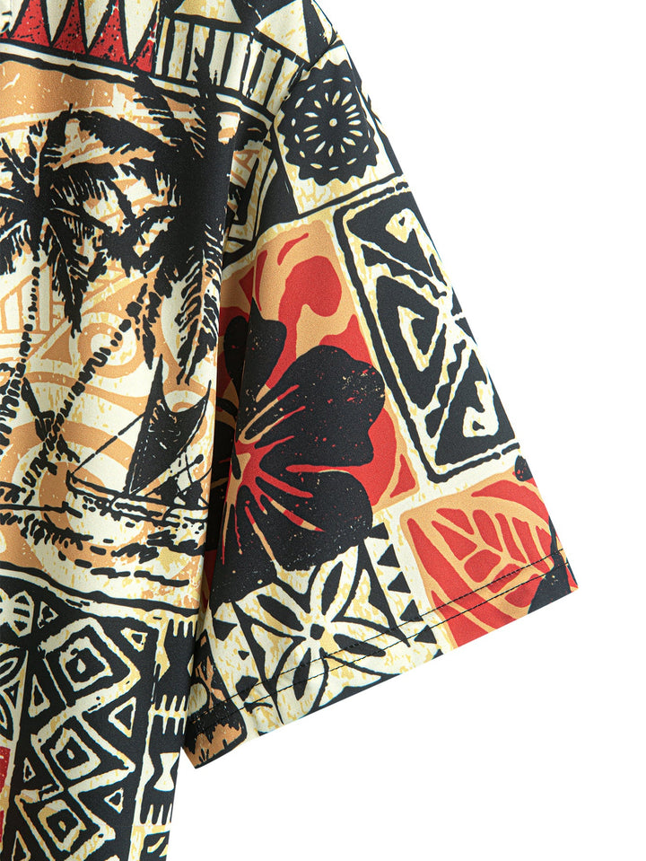 Palm Tree Turtle Géométrie à imprimer Bouton Shirt Up & Swim Shorts