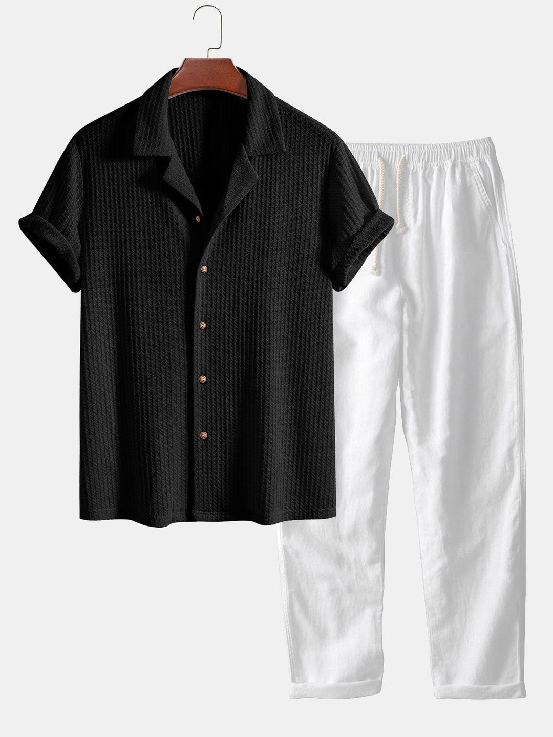 Chemise cubaine à manche courte à manches courtes et pantalon en lin à jambe droite