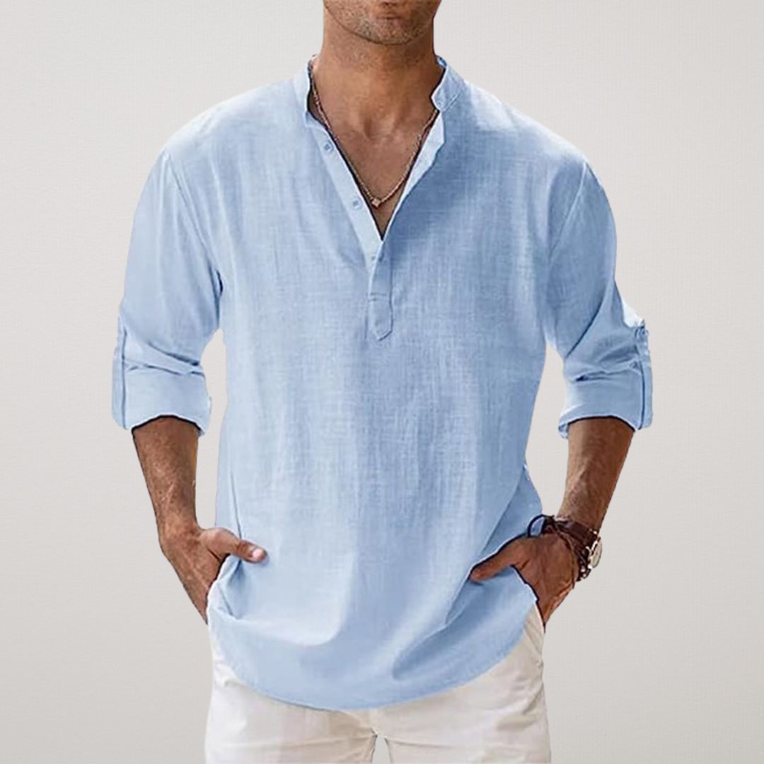 Savrani™ - Chemise Henley en coton effet lin