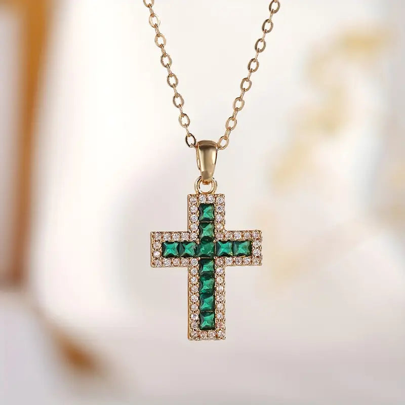 Pendentif croix en émeraude Solene | Or