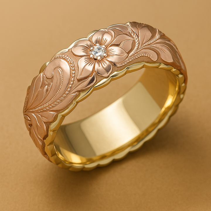 Lila™ | Bague Vintage avec Fleur Rose en Or