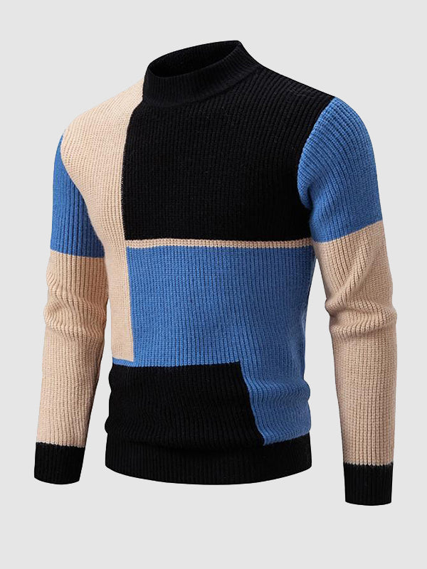 Pull Tricoté à Col Rond pour Hommes en Colorblock
