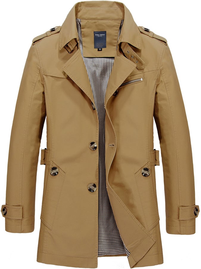Manteau Trench Casual Slim Fit en Coton pour Hommes