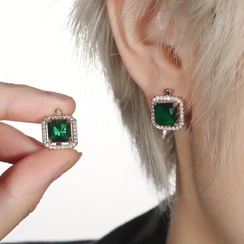 Boucles d'oreilles en zirconia carrées vert doré | Or