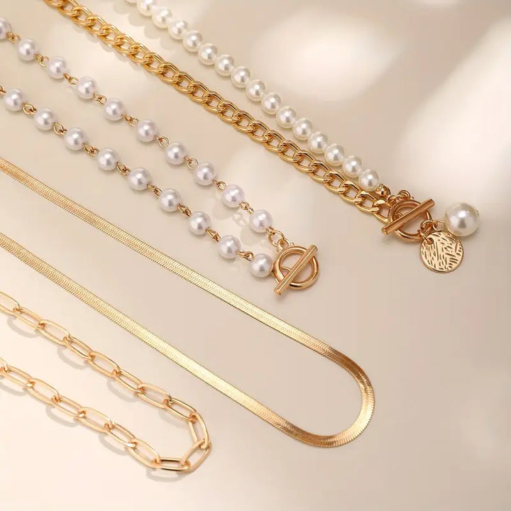 Collier Vintage en Perles et Chaîne Serpent en Or | Or