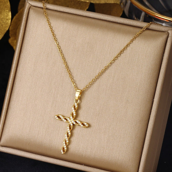 Collier Croisé Twist en Cristal | Or