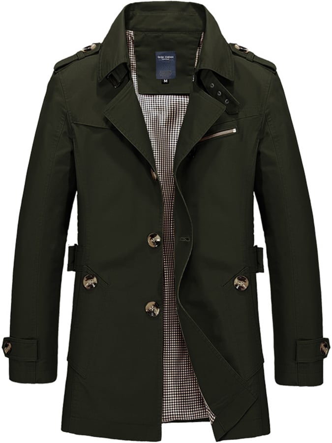 Manteau Trench Casual Slim Fit en Coton pour Hommes