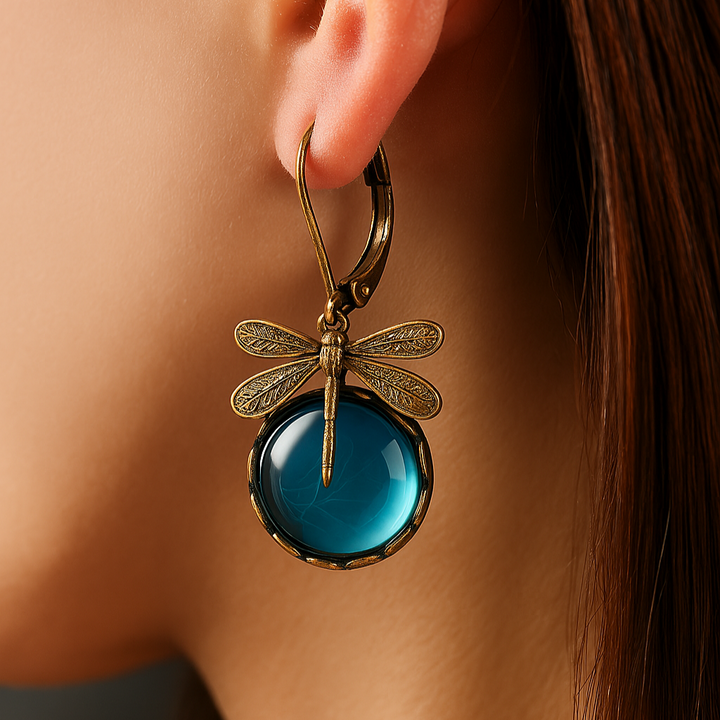 Lyra™ | Boucles d'oreilles Libellule Sphériques en Or Antique