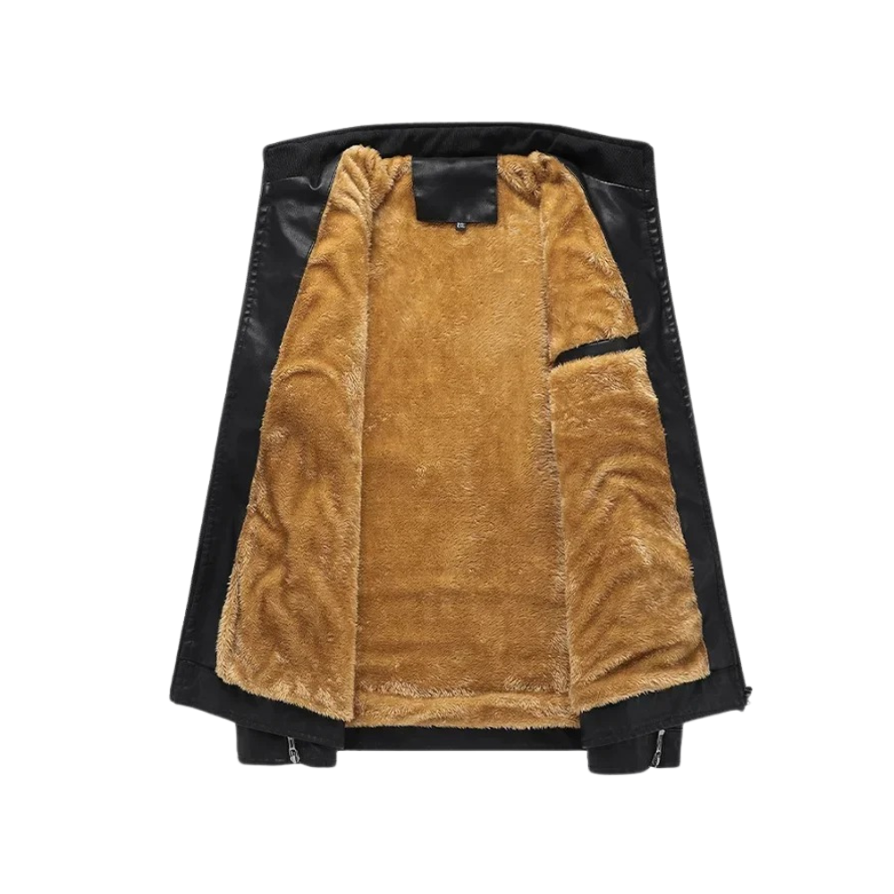 Veste en cuir rétro doublée de polaire
