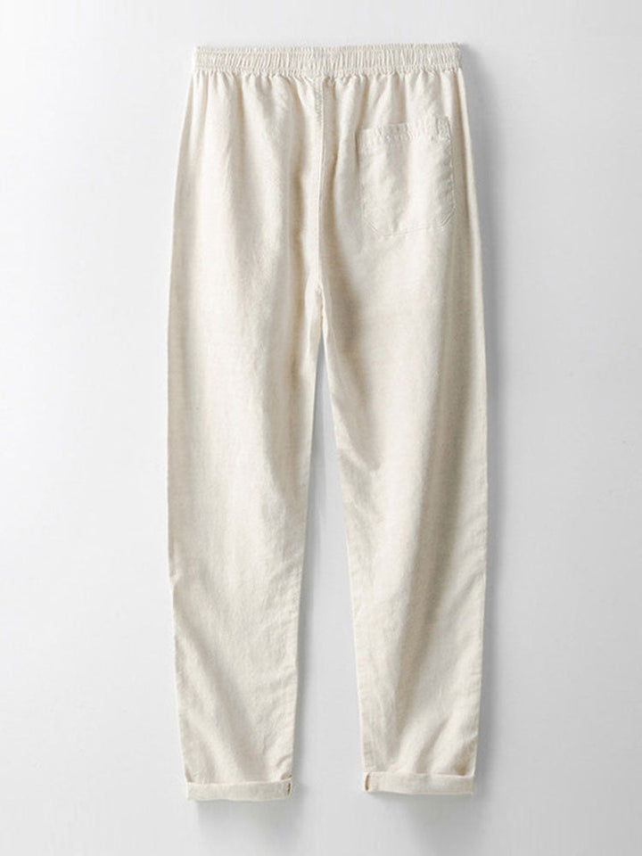 Chemise en mélange de lin et de rayonne à col en V & Pantalon en lin à jambe droite