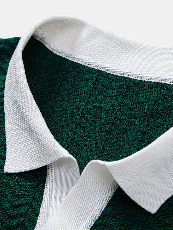 Polo à col en V en maille à contraste de texture