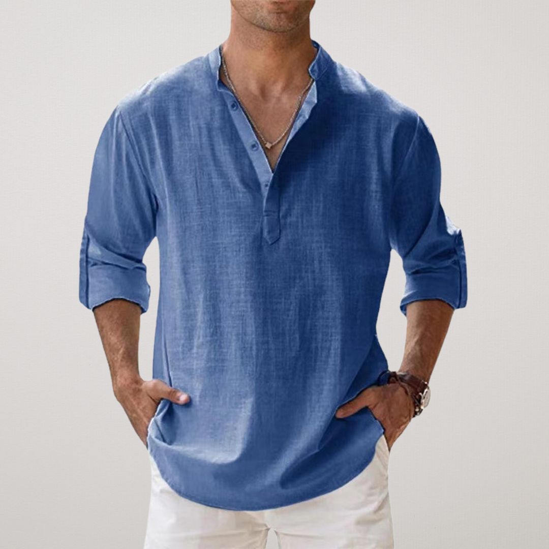 Savrani™ - Chemise Henley en coton effet lin