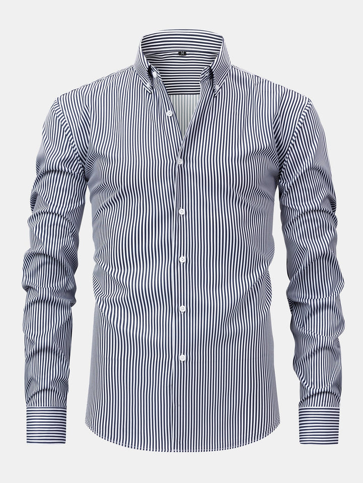 Chemise à rayures à manches longues avec boutons & Pantalon droit à taille élastique