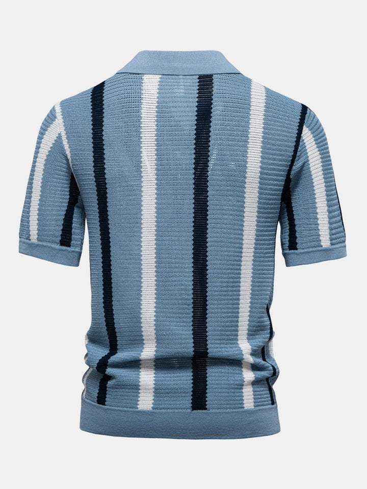 Polo à col en V en maille rayée