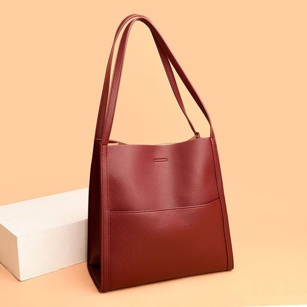 Sac à épaule unicolore en cuir véritable