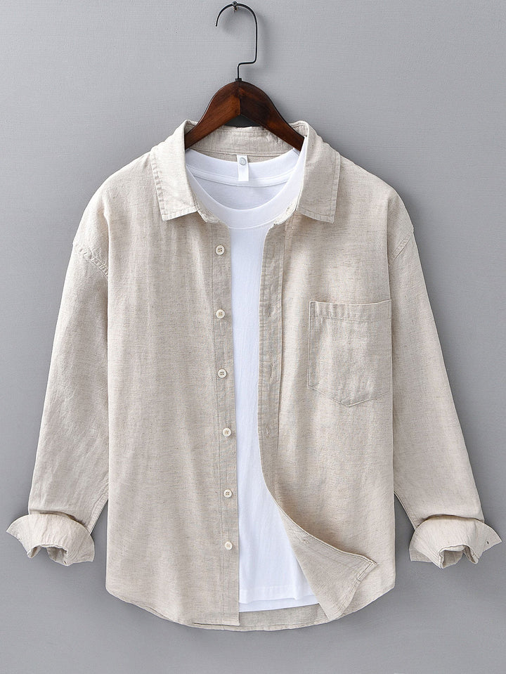 Chemise en lin et coton à manches longues avec poche