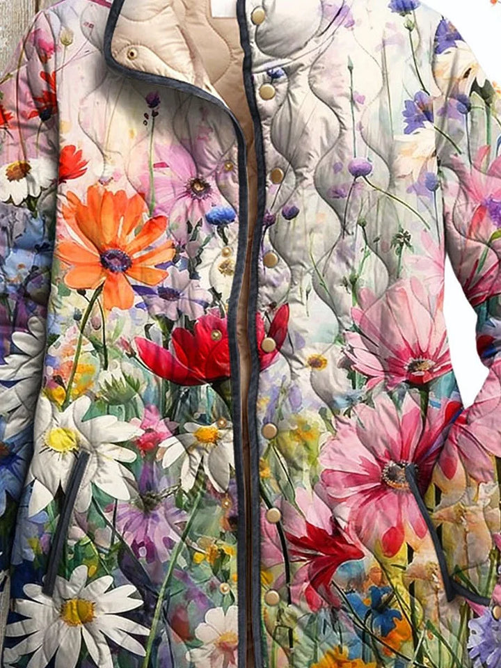 Veste Matelassée à Imprimé Floral Charmant pour Femmes - Style Vintage Décontracté