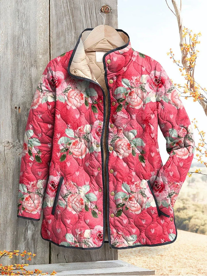 Veste matelassée à imprimé floral rose charmant pour femmes