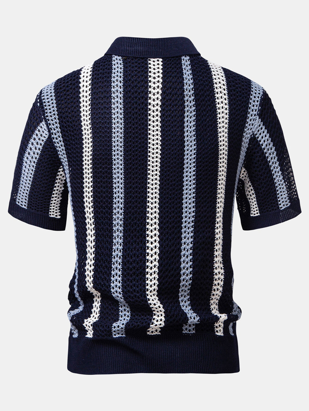 Polo rayé en crochet col en V & pantalon en lin à jambe droite