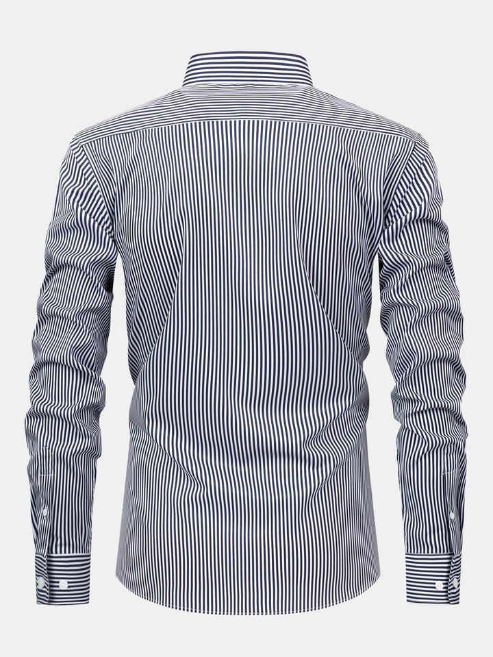 Chemise à rayures à manches longues avec boutons & Pantalon droit à taille élastique