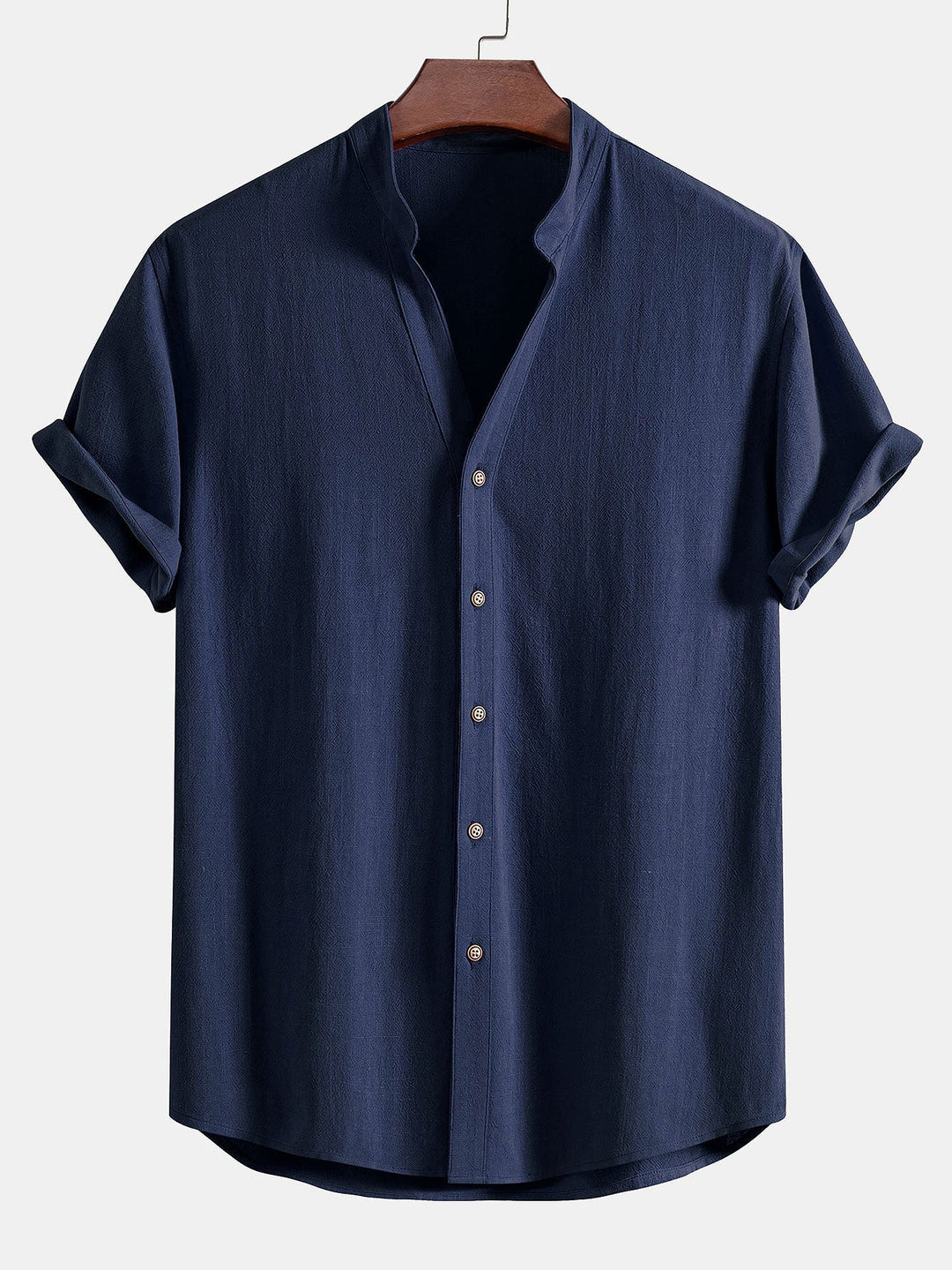 Chemise en mélange de lin et de rayonne à col en V & Pantalon en lin à jambe droite