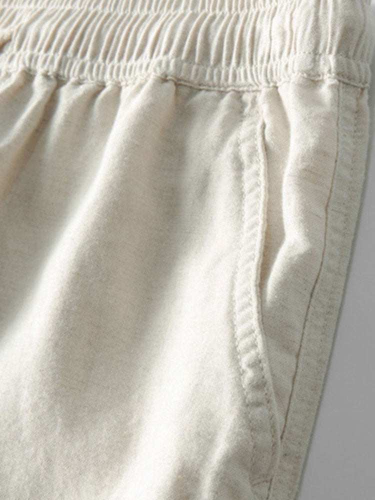 Chemise à boutons en jacquard rayé géométrique & pantalon en lin à jambe droite